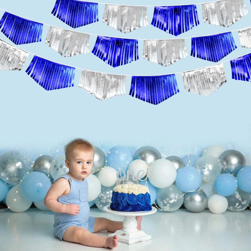 pinkblume Royal Blue Silver Tassel Banner Metallic Fabric Pennant Bunting Flag for Graduation Birthday Retirement Bachelorette Engagement Wedding Bridal Shower Navy Nautical Ahoy Achor Party Decoration Supplies - Image 5