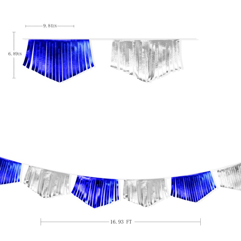 pinkblume Royal Blue Silver Tassel Banner Metallic Fabric Pennant Bunting Flag for Graduation Birthday Retirement Bachelorette Engagement Wedding Bridal Shower Navy Nautical Ahoy Achor Party Decoration Supplies - Image 2