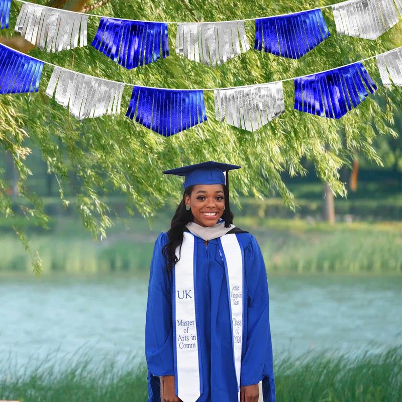 pinkblume Royal Blue Silver Tassel Banner Metallic Fabric Pennant Bunting Flag for Graduation Birthday Retirement Bachelorette Engagement Wedding Bridal Shower Navy Nautical Ahoy Achor Party Decoration Supplies - Image 4