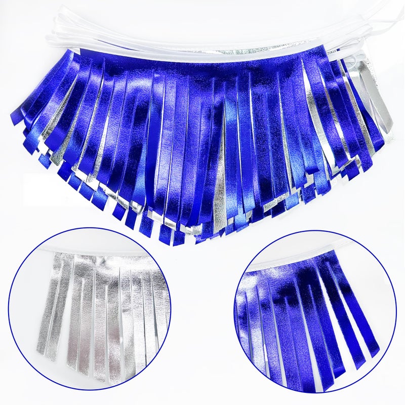 pinkblume Royal Blue Silver Tassel Banner Metallic Fabric Pennant Bunting Flag for Graduation Birthday Retirement Bachelorette Engagement Wedding Bridal Shower Navy Nautical Ahoy Achor Party Decoration Supplies - Image 3