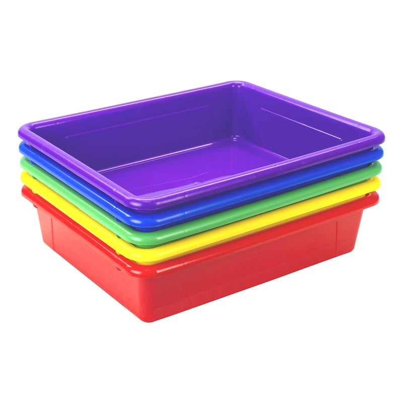 Storex Letter Size Flat Storage Tray - Organizer Bin for Classroom, Office and Home, Assorted Colors, 5-Pack (62514E05C) - Image 4