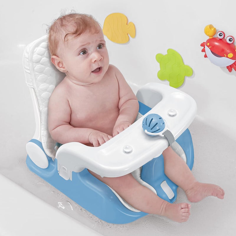 BabyBond Baby Bath Seat with Sitting & Lying 2 Modes, 3-Speed Adjustment, Powerful Suction Cups, Infant Bathtub Chair with Soft and Comfortable Towel, Folding and Hanging - Image 1