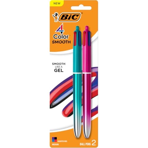 Bic قلم حبر جاف قابل للسحب بأربعة ألوان من بيك بتدرج سلس، 1.0 مم نقطة متوسطة، عبوة من 2 في حبر متنوع - Image 1