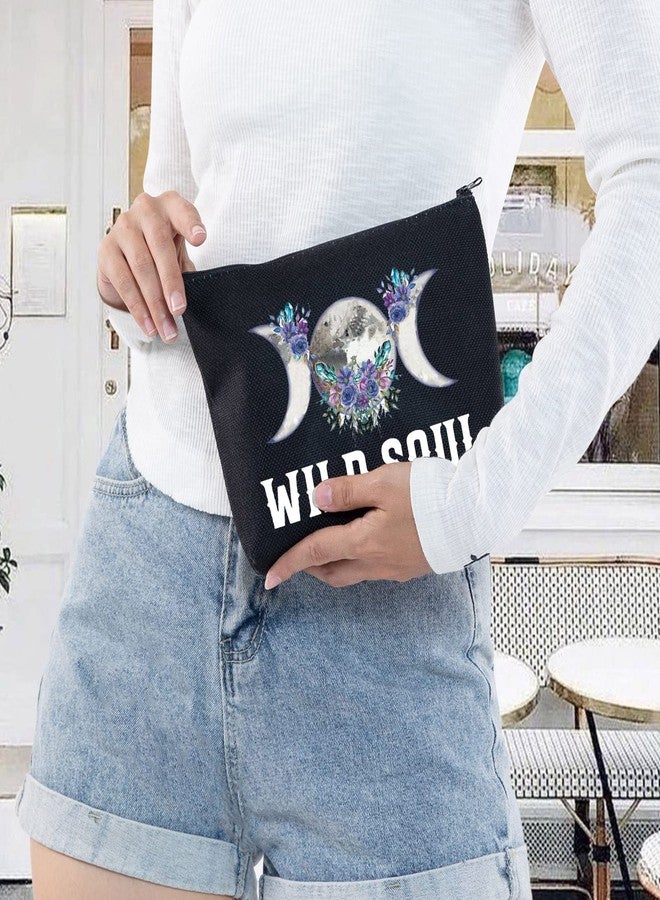 LEVLO Moon Phase Cosmetic Make Up Bag Moon Witch Gift Wild Soul Makeup Zipper Pouch Bag (Wild Soul Black) - Image 5