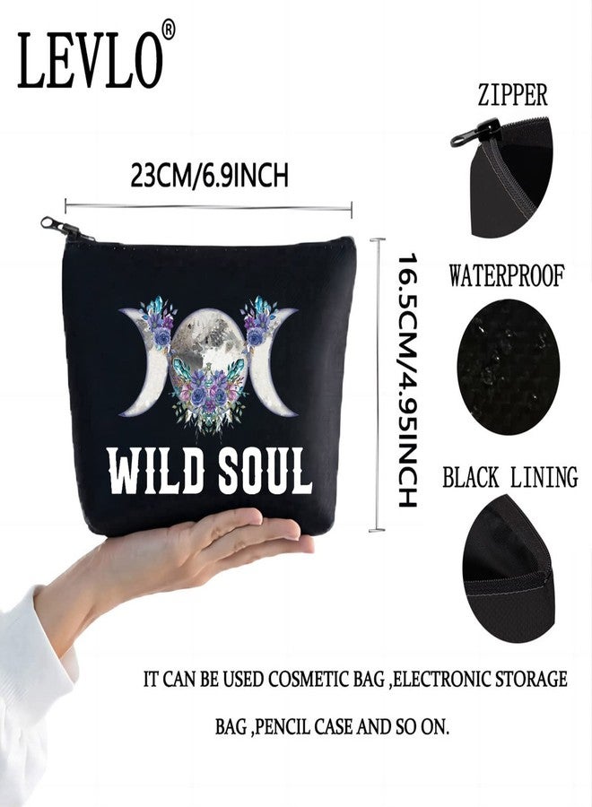 LEVLO Moon Phase Cosmetic Make Up Bag Moon Witch Gift Wild Soul Makeup Zipper Pouch Bag (Wild Soul Black) - Image 2