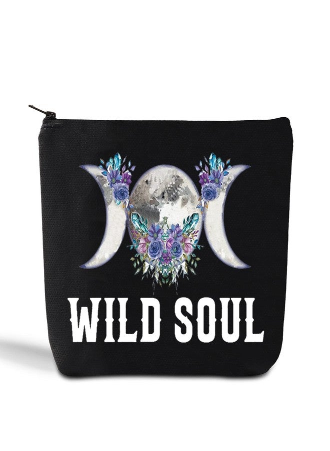 LEVLO Moon Phase Cosmetic Make Up Bag Moon Witch Gift Wild Soul Makeup Zipper Pouch Bag (Wild Soul Black) - Image 1