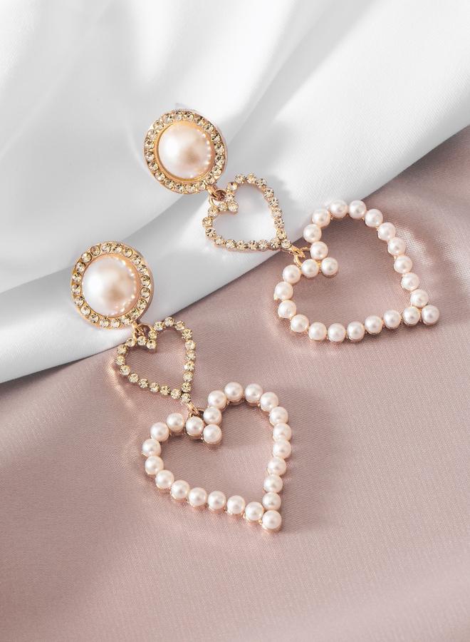 Take Two Styli Faux Pearl Heart Drop Alloy Earrings - Image 2