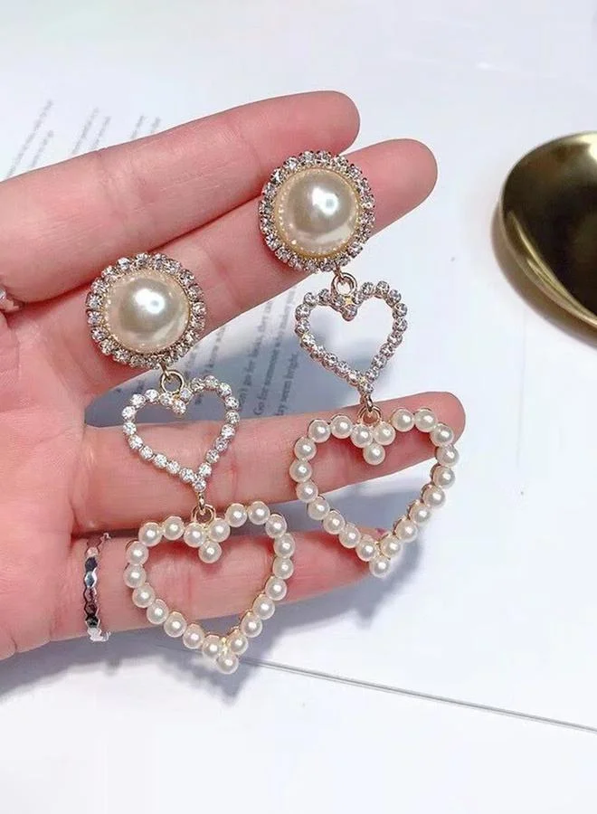 Take Two Take Two Faux Pearl Heart Drop Alloy Earrings