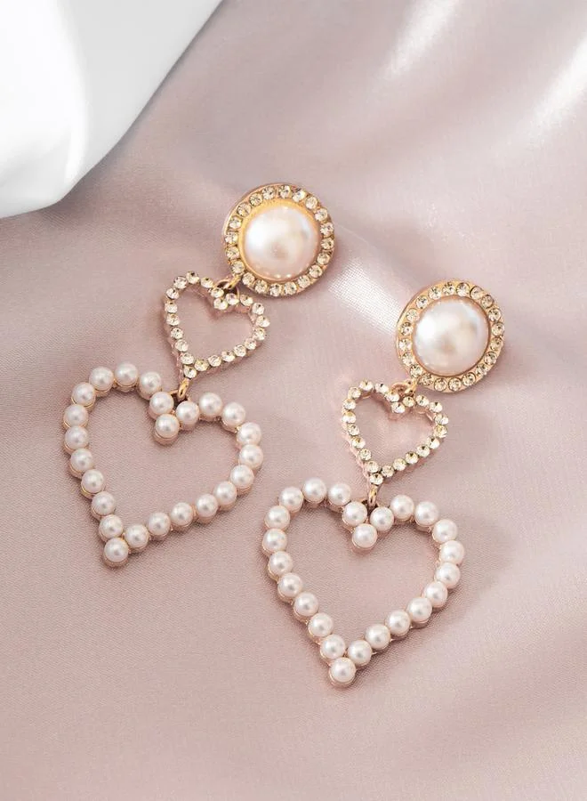 تايك تو Take Two Faux Pearl Heart Drop Alloy Earrings