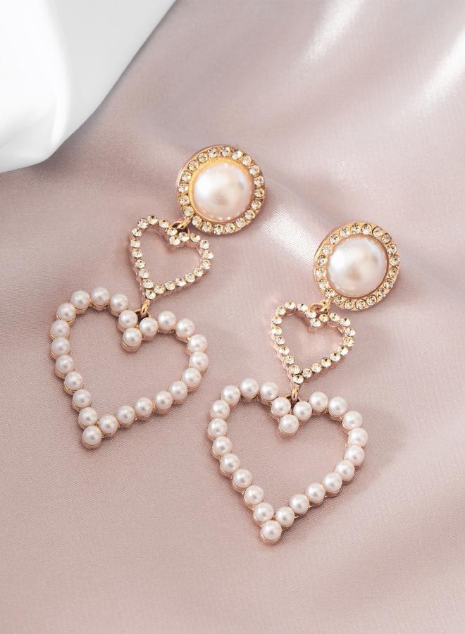 Take Two Styli Faux Pearl Heart Drop Alloy Earrings - Image 1