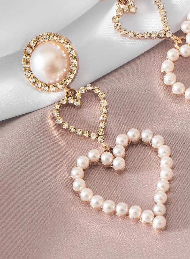 Take Two Take Two Faux Pearl Heart Drop Alloy Earrings