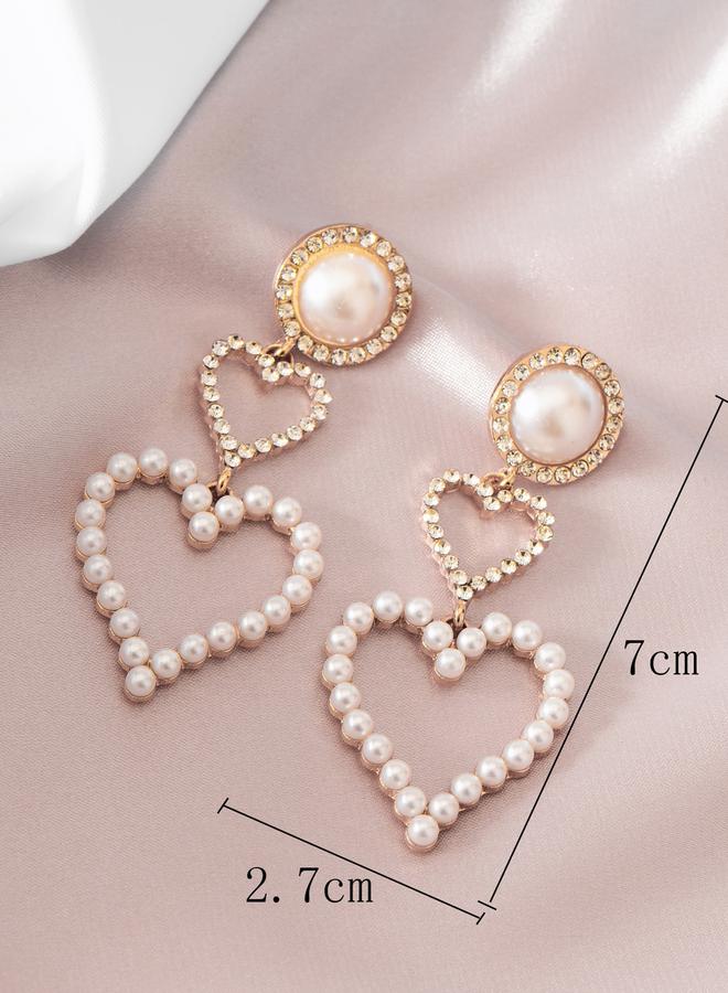 Take Two Styli Faux Pearl Heart Drop Alloy Earrings - Image 3