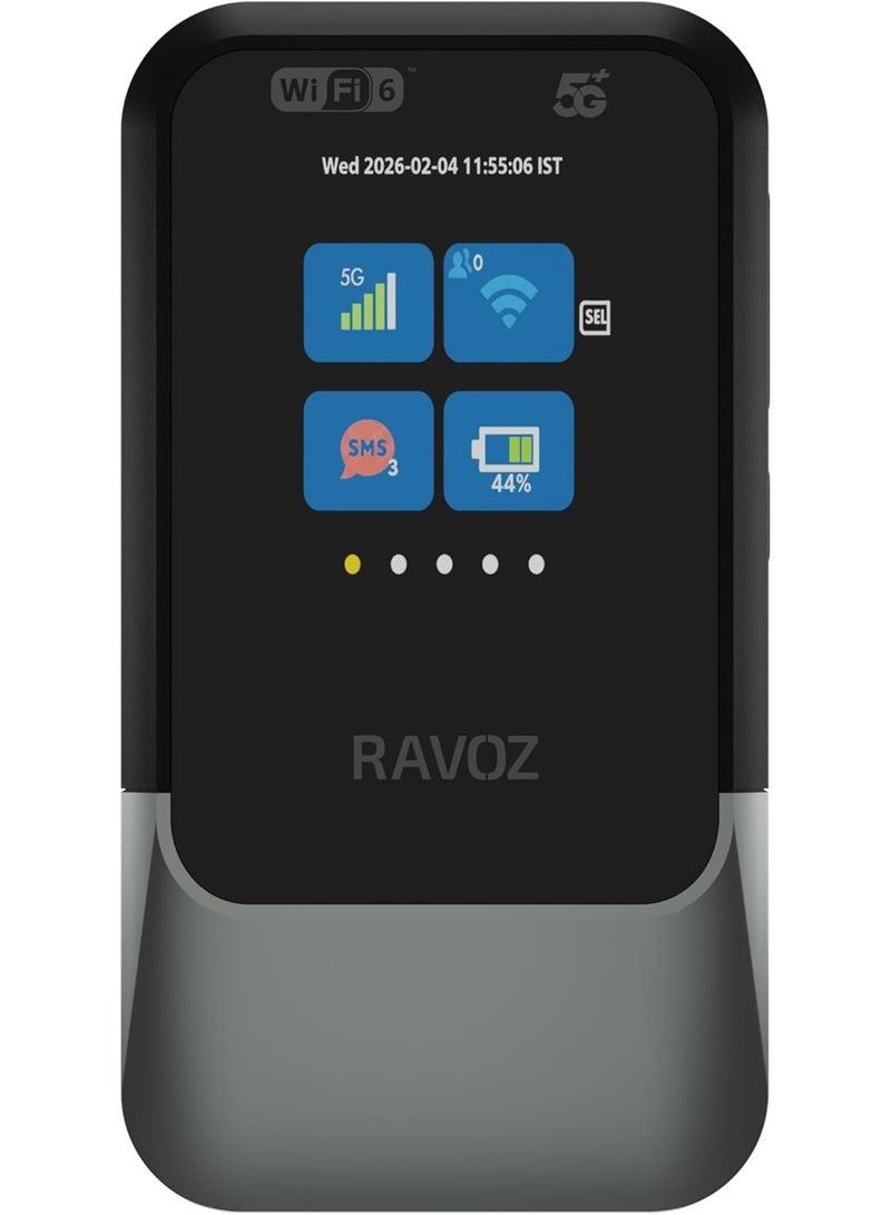RAVOZ جهاز توجيه موبايل GoFi 5G+ | فتحة بطاقة ESIM و Nano SIM، واي فاي 6 لاسلكي، شاشة TFT، يدعم حتى 31 جهاز ومدة تشغيل تصل إلى 12 ساعة - Image 2