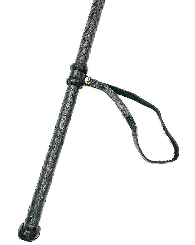 PETS TRIANGLE Leather Braided Popper Whip Ideal for Horse Training, 42 inches Gray - Image 4
