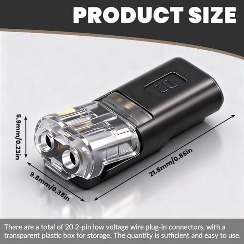 Seamaka Double Wire Plug In Connector,Low Voltage Wire Connector,2 Pin Led Light Strip Connector,Quick Connect Wire connectors,Wire Quick Connectors for 18-22 AWG 20PCS - Image 3