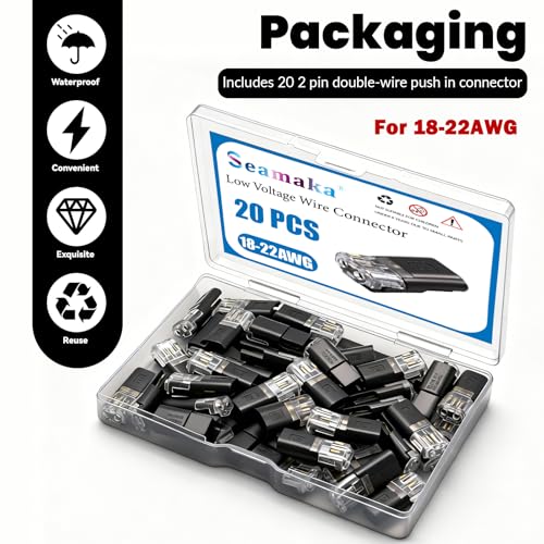 Seamaka Double Wire Plug In Connector,Low Voltage Wire Connector,2 Pin Led Light Strip Connector,Quick Connect Wire connectors,Wire Quick Connectors for 18-22 AWG 20PCS - Image 2