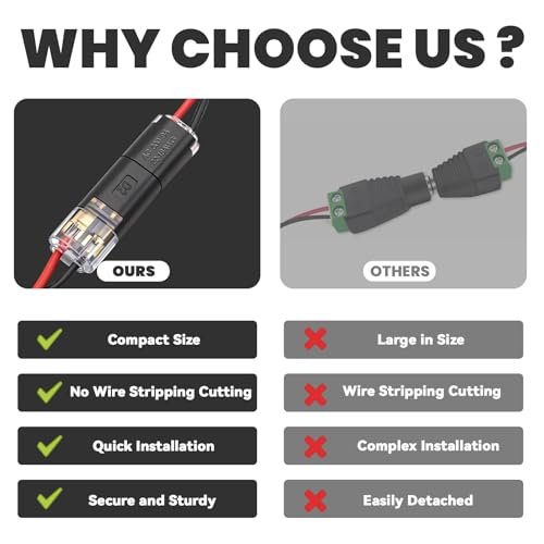 Seamaka Double Wire Plug In Connector,Low Voltage Wire Connector,2 Pin Led Light Strip Connector,Quick Connect Wire connectors,Wire Quick Connectors for 18-22 AWG 20PCS - Image 5