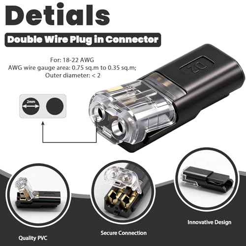 Seamaka Double Wire Plug In Connector,Low Voltage Wire Connector,2 Pin Led Light Strip Connector,Quick Connect Wire connectors,Wire Quick Connectors for 18-22 AWG 20PCS - Image 4