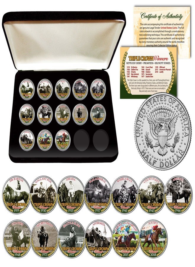 Merrick Mint Triple Crown Winners Horse Racing JFK Half Dollar 13-Coin Full Set with Box & CERT - Image 2