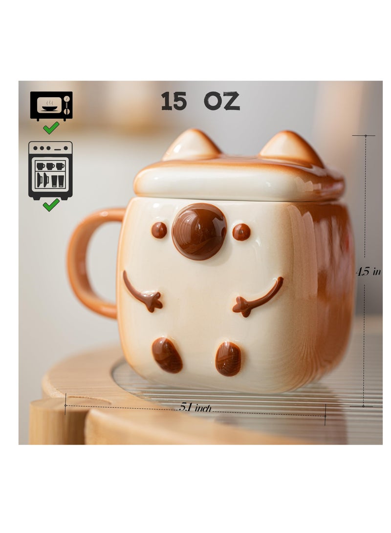 KASTWAVE Cute Coffee Mug, Novelty Funny Cup, Unique Cool Porcelain Tea Mugs, Creative Kawaii Cartoon Anime Style, Kawaii Mug for Women Kids Adults Men, Coffee Mugs Gift for Anime Lovers, Coffee Toast - Image 2