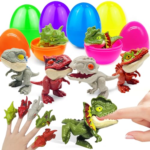 AMENON 6 Pack Jumbo 35 Easter Eggs Filled with Biting Finger Dinosaurs Toys Inside Fun Finger Puppets Set for Kids Toddlers Easter Basket Stuffers Fillers Plastic Surprise Eggs Hunt Easter Party Favors - Image 1