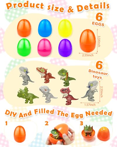 AMENON 6 Pack Jumbo 35 Easter Eggs Filled with Biting Finger Dinosaurs Toys Inside Fun Finger Puppets Set for Kids Toddlers Easter Basket Stuffers Fillers Plastic Surprise Eggs Hunt Easter Party Favors - Image 5