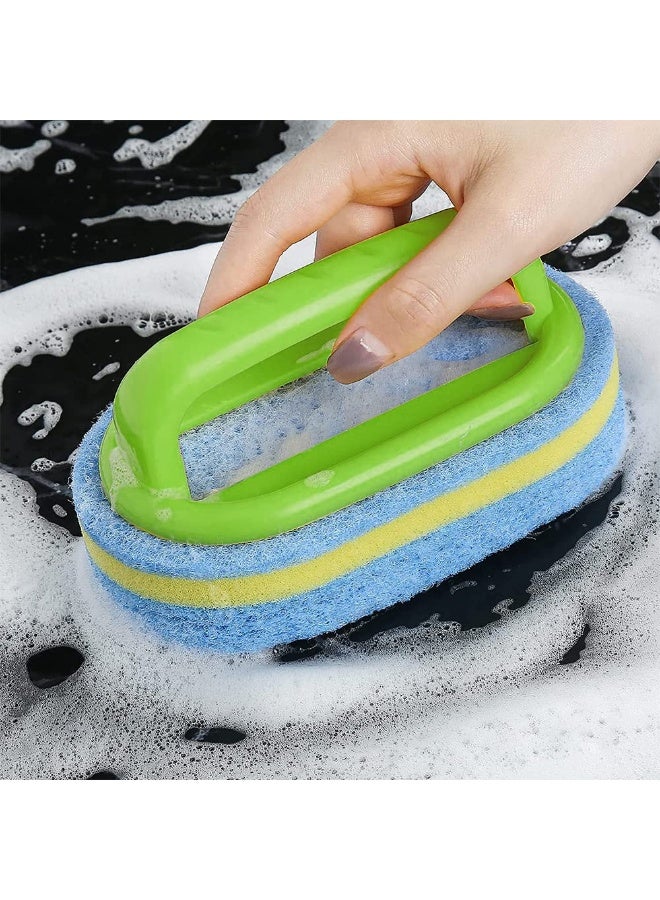JZS Cleaning Brush for Bathroom Kitchen Bathtub Toilet Cleaner All Purpose Shower Sponge Scrubbing Brush with Ergonomic Handle, Green - Image 1