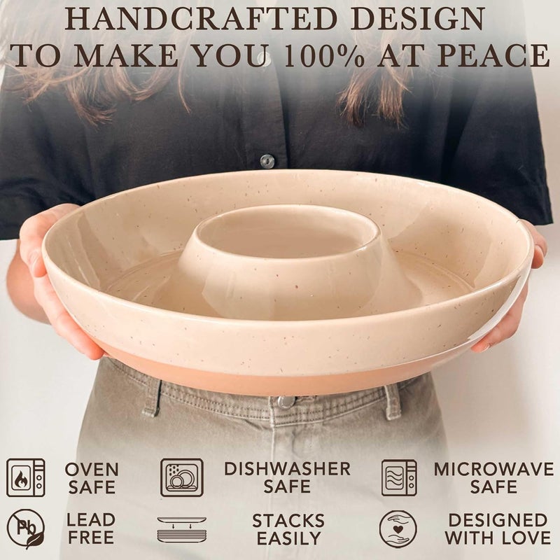 Mora Ceramic Chips and Dip Serving Tray Large Divided Party Bowl Set for Chips  Salsa Veggies  Dip Fruit Snacks Entertaining Hosting etc Minimalist Design for the Modern Hostess  Chai - Image 4