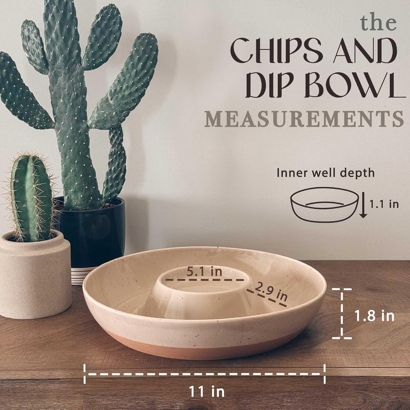 Mora Ceramic Chips and Dip Serving Tray Large Divided Party Bowl Set for Chips  Salsa Veggies  Dip Fruit Snacks Entertaining Hosting etc Minimalist Design for the Modern Hostess  Chai - Image 2