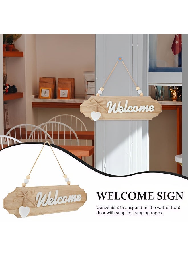 TrustMate Wooden Welcome Hanging Sign for Front Door & Wall Decor, Rustic Home Entryway Plaque with Jute Rope, Wooden Wall Decor for Coffee Bar, Office & Shop – 10.16 × 7.87 × 0.31 in (25.8 × 20 × 0.8 cm) - Image 2