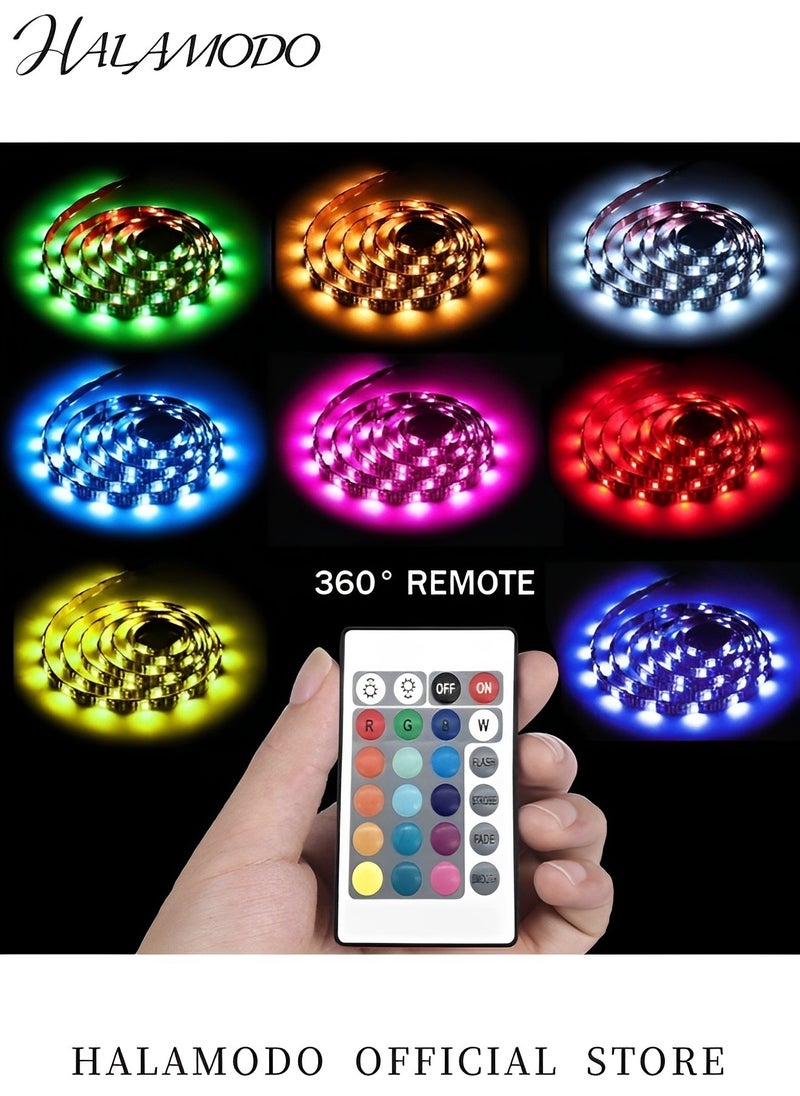 HALAMODO - 2PCS RGB LED Strip Lights 16.4 Ft LED Strip Lights with 24 Keys Remote Controller Dimmable Colour-changing Self-Adhesive Cuttable Strip Lights with 16 Modes for TV & Computer Monitor Screen Decor - Image 1