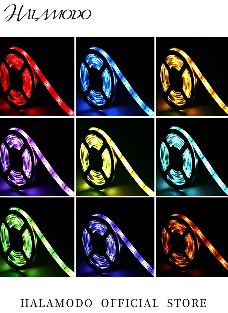 HALAMODO - 2PCS RGB LED Strip Lights 16.4 Ft LED Strip Lights with 24 Keys Remote Controller Dimmable Colour-changing Self-Adhesive Cuttable Strip Lights with 16 Modes for TV & Computer Monitor Screen Decor - Image 1