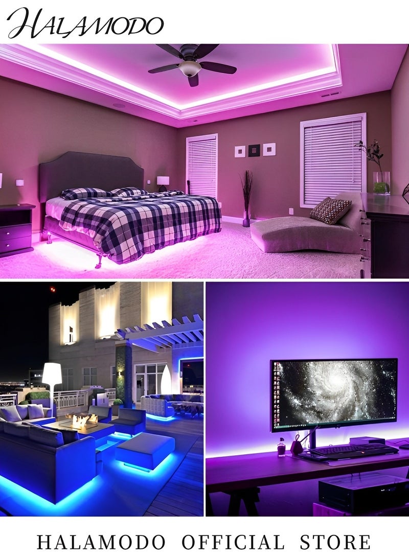 HALAMODO - 2PCS RGB LED Strip Lights 16.4 Ft LED Strip Lights with 24 Keys Remote Controller Dimmable Colour-changing Self-Adhesive Cuttable Strip Lights with 16 Modes for TV & Computer Monitor Screen Decor - Image 1