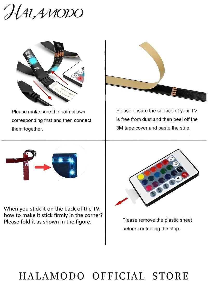 HALAMODO - 2PCS RGB LED Strip Lights 16.4 Ft LED Strip Lights with 24 Keys Remote Controller Dimmable Colour-changing Self-Adhesive Cuttable Strip Lights with 16 Modes for TV & Computer Monitor Screen Decor - Image 1