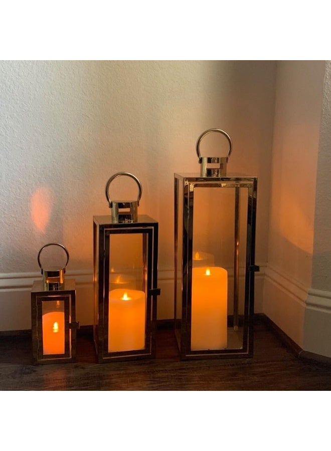 Outdoor Hurricane Rose Gold Candle Lantern Set Square 12X4.5X4.5Cm Rose Gold  - Image 2