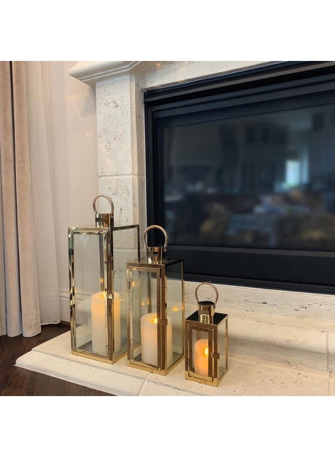 Outdoor Hurricane Rose Gold Candle Lantern Set Square 12X4.5X4.5Cm Rose Gold  - Image 3