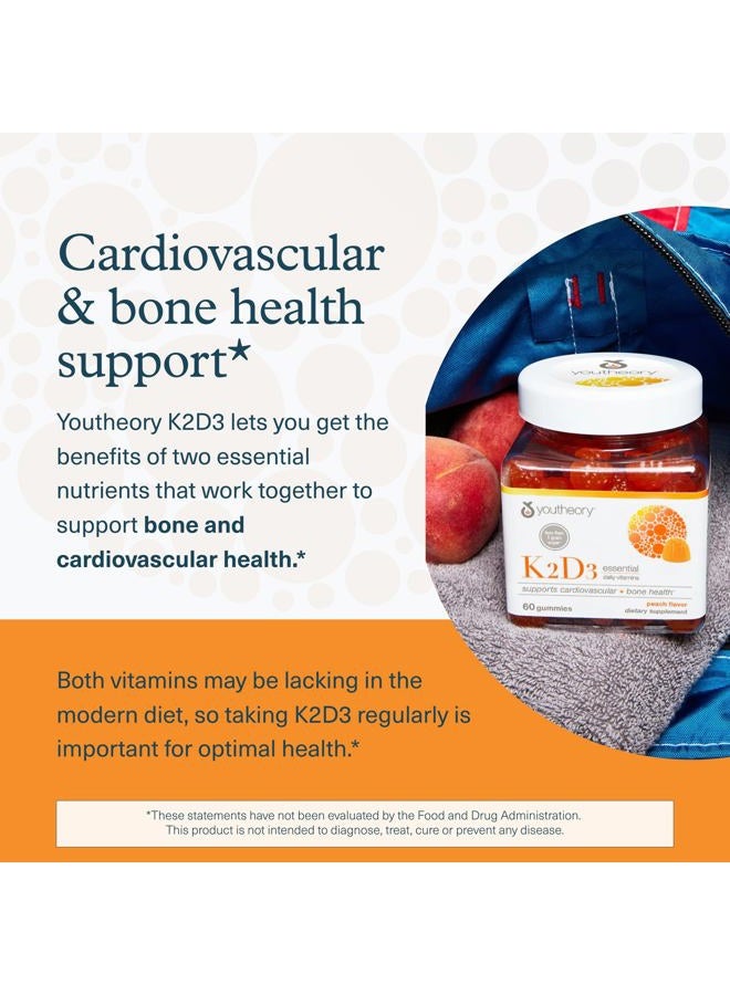 youtheory K2D3 - Bone & Heart Health Support* - Combines Vitamin D3 & Vitamin K2 - Dairy, Soy & Gluten Free - Peach, 60 Vegetarian Gummies - Image 4