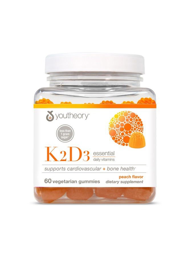youtheory K2D3 - Bone & Heart Health Support* - Combines Vitamin D3 & Vitamin K2 - Dairy, Soy & Gluten Free - Peach, 60 Vegetarian Gummies - Image 1