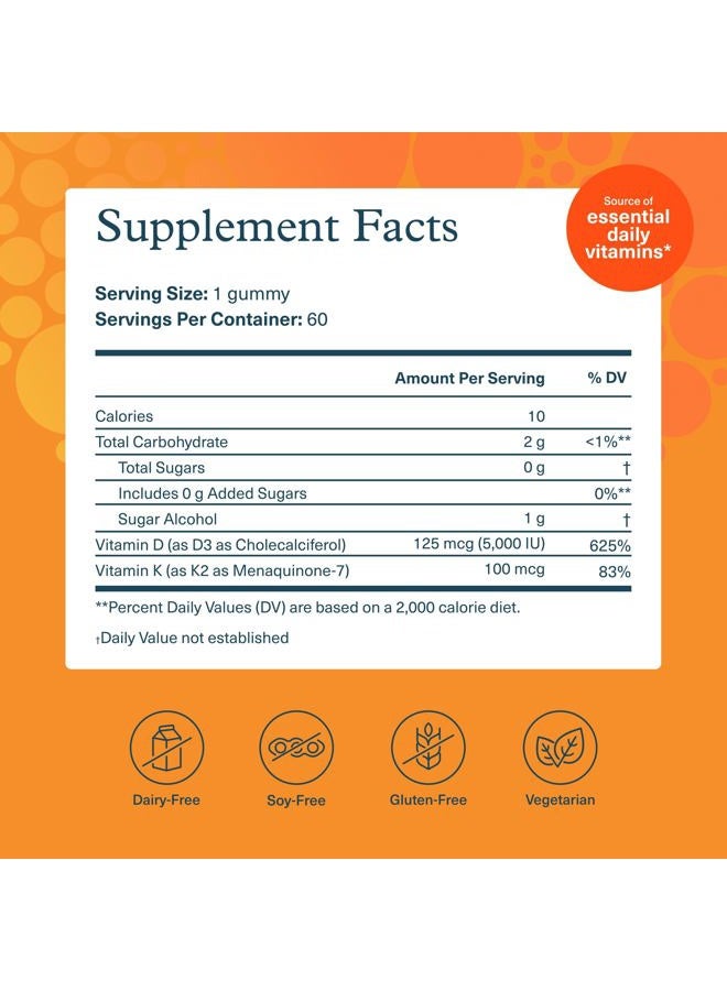 youtheory K2D3 - Bone & Heart Health Support* - Combines Vitamin D3 & Vitamin K2 - Dairy, Soy & Gluten Free - Peach, 60 Vegetarian Gummies - Image 2