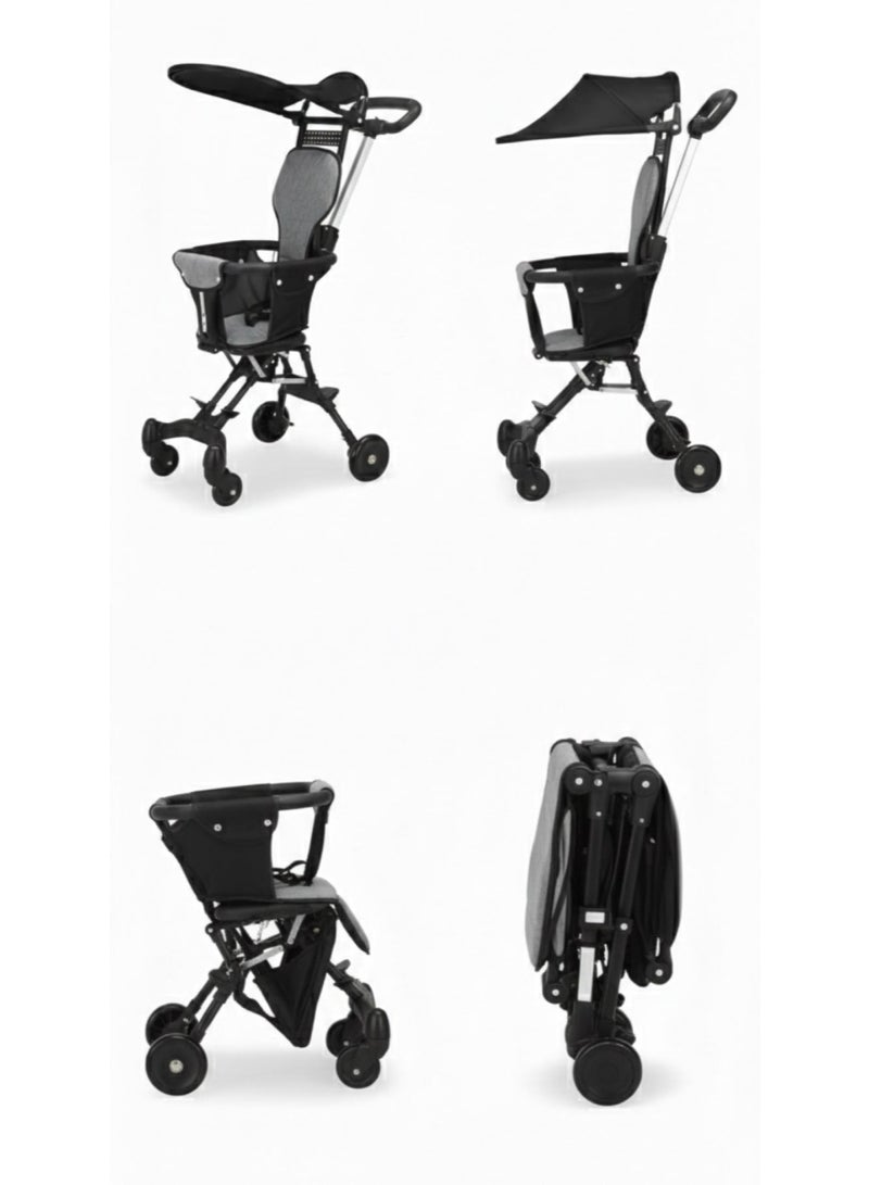 Foldable Baby Stroller with Canopy – Lightweight Push Ride-On with 360° Wheels-Black - Image 2