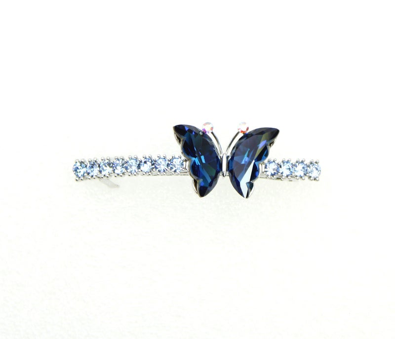 Faship Navy Blue Rhinestone Crystal Butterfly Hair Barrette Clip - Image 2