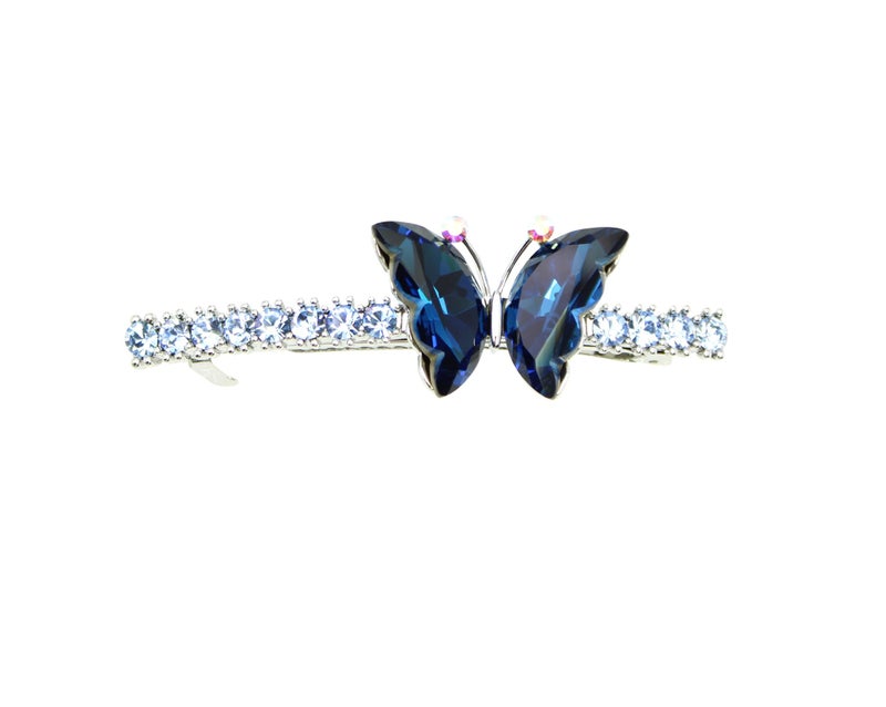 Faship Navy Blue Rhinestone Crystal Butterfly Hair Barrette Clip - Image 1