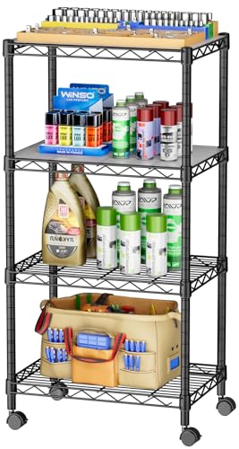 SINGAYE 4 Small Wire Shelves Kitchen Pantry Close Home Organizers and Storage Bathroom Shelf Laundry Room Organization Adjustable Book Metal Garage Shelving Unit - Image 1