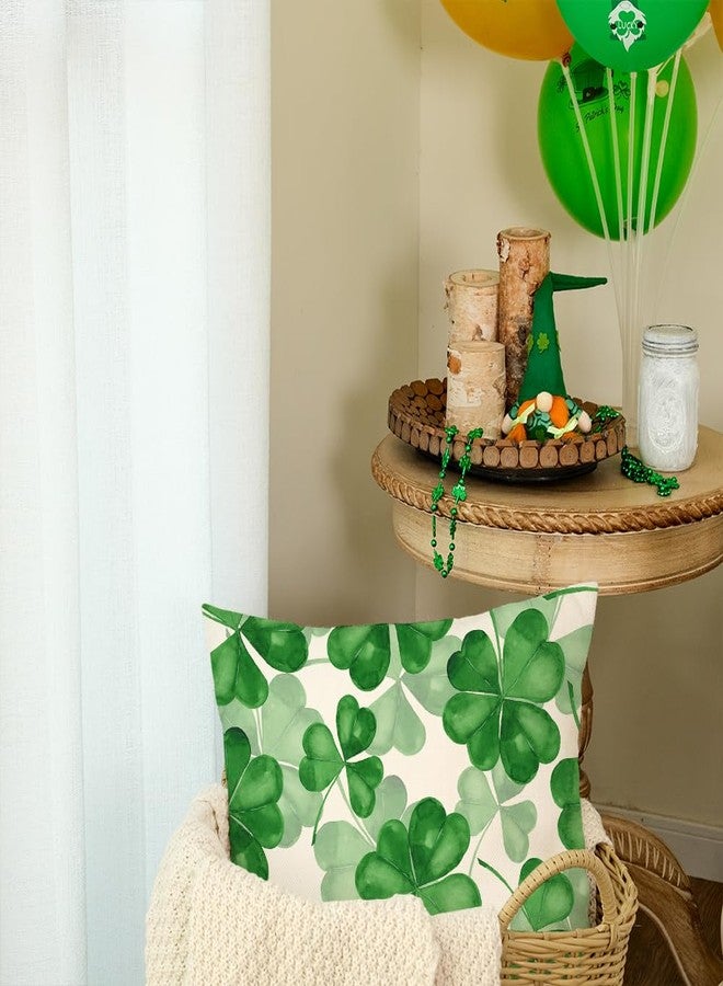 AACORS St Patricks Day Pillow Cover 18X18 Inch Shamrock Clovers Decor Farmhouse Holiday Spring Pillow Case Decorations for Home Sofa Couch (Green) AA360-18 - Image 2