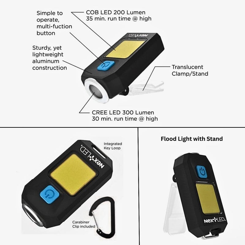 NextLED NT-6788 Heavy Duty Rechargeable Flashlight with Clip, Mini Keychain Hat Light, 400 Lumen, Spot/Flood 2 in 1, 5 Modes, Aluminum Body, Pocket Light, EDC Key Chain, LED Hard Hat Lights Clip on - Image 3