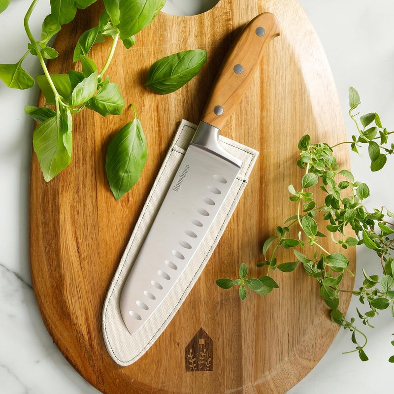 Bloomhouse - Two Time Oprah's Favorite Things Winner - 7-Inch Santoku Knife – German Stainless Steel Blade with Forged Italian Olive Wood Handle, Full Tang Kitchen Knife for Slicing Dicing & Mincing - Image 2