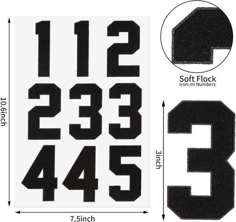 eBoot 72 Pieces Iron on Numbers  3 Inch Tall Black Heat Transfer Numbers  Soft Flock Ironon for TShirts Clothes  Bags  - Image 2
