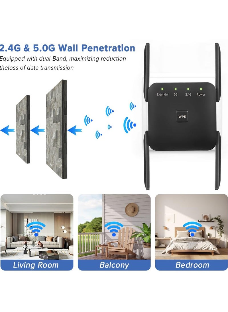 ياكيتر موسع واي فاي 2.4G / 5G مكرر ثنائي النطاق ، سرعة 1200 ميجابت في الثانية مع منفذ إيثرنت (أسود)  - Image 2