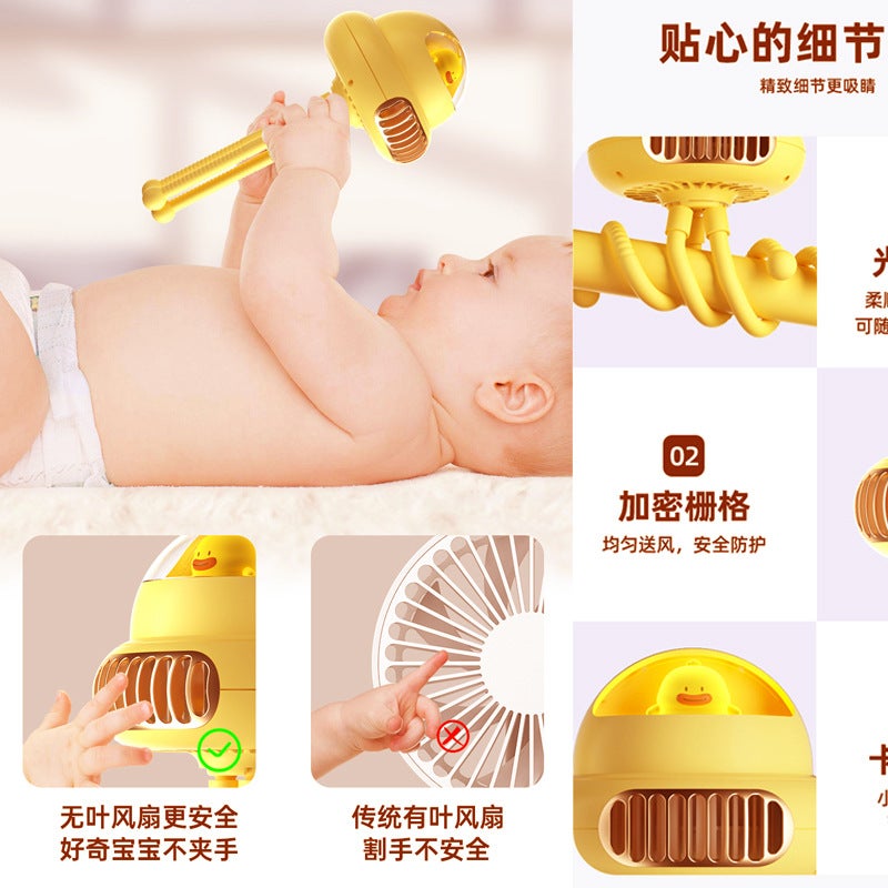 2024 Singing Baby Carriage Shaking Head Fan Stroller Leadless Octopus Indoor Portable Cartoon Mini Fan - Image 4