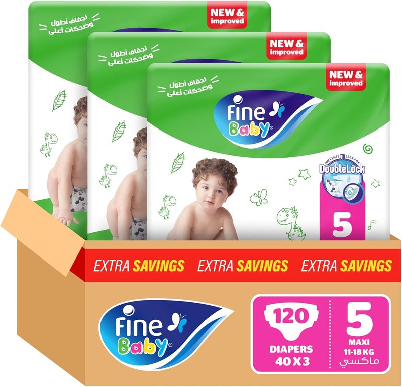 Fine Baby Diapers, Size 5, Maxi, 11-18 kg, 120 Diaper - Image 1